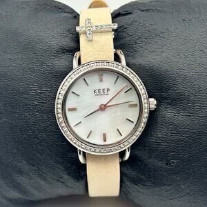 KEEP Collective Round Silver TimeKey Quartz Watch Leather Band New Battery